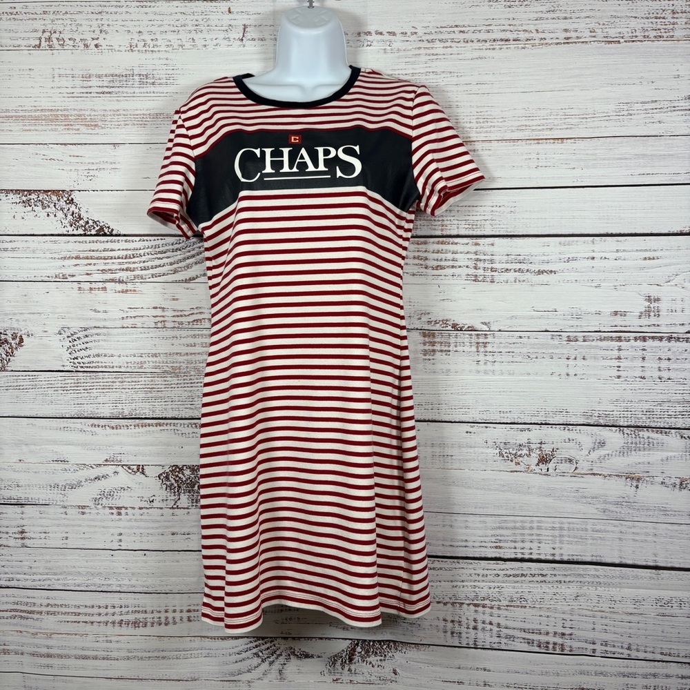 Chaps Red Stripe Shirt Sleeve Tee Shirt Dress